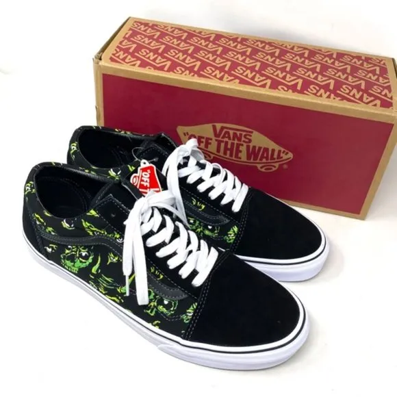 VANS Old Skool Low Top Black Green Suede Canvas Men’s Size Sneakers VN0A4BW2BML