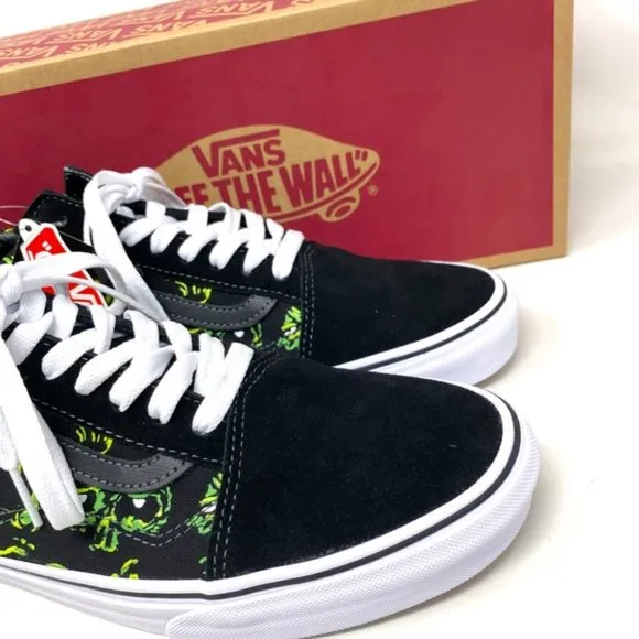 VANS Old Skool Low Top Black Green Suede Canvas Men’s Size Sneakers VN0A4BW2BML