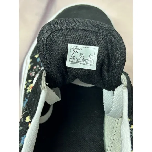 Vans Womens Girls Old Skool Black Floral Canvas Sneakers Size 5 Skater Shoes New