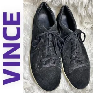 VINCE Men’s Simon Coastal Perforated Black Suede Lace Up Sneakers, Size 12