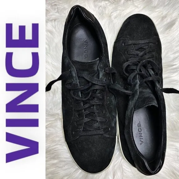 VINCE Men’s Simon Coastal Perforated Black Suede Lace Up Sneakers, Size 12