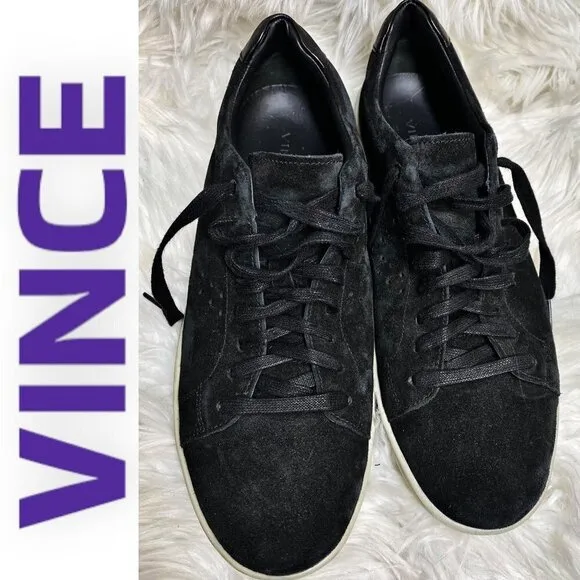 VINCE Men’s Simon Coastal Perforated Black Suede Lace Up Sneakers, Size 12