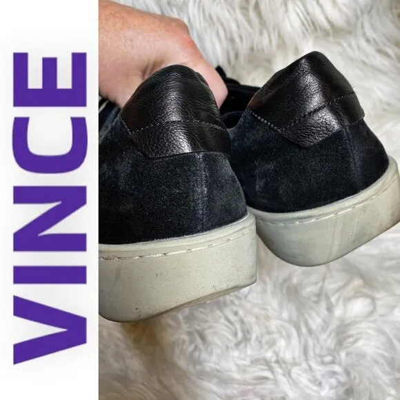 VINCE Men’s Simon Coastal Perforated Black Suede Lace Up Sneakers, Size 12