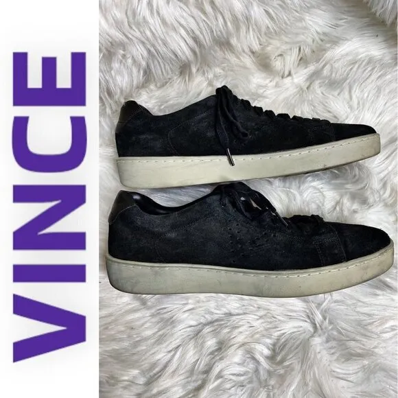 VINCE Men’s Simon Coastal Perforated Black Suede Lace Up Sneakers, Size 12