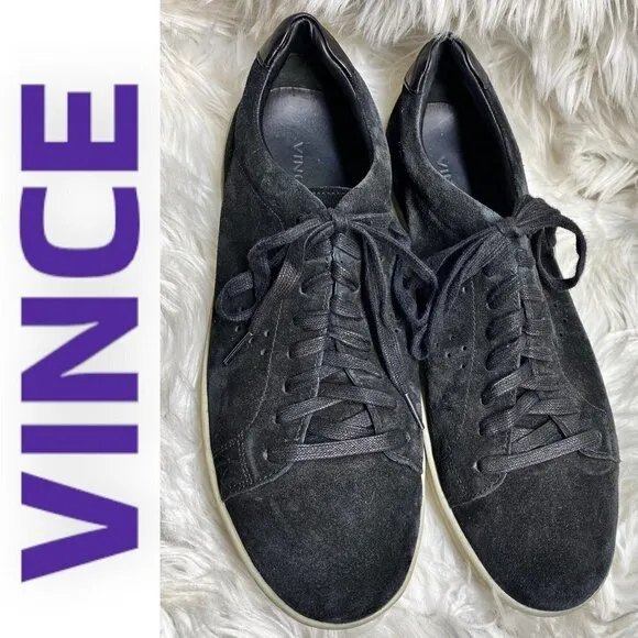 VINCE Men’s Simon Coastal Perforated Black Suede Lace Up Sneakers, Size 12