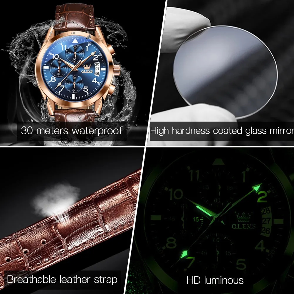 Waterproof Luminous Leather Date Sports  Male Wrist watch