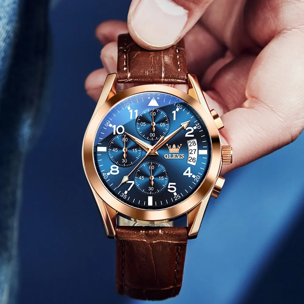 Waterproof Luminous Leather Date Sports  Male Wrist watch