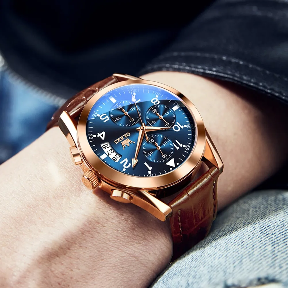 Waterproof Luminous Leather Date Sports  Male Wrist watch