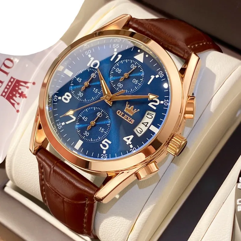 Waterproof Luminous Leather Date Sports  Male Wrist watch