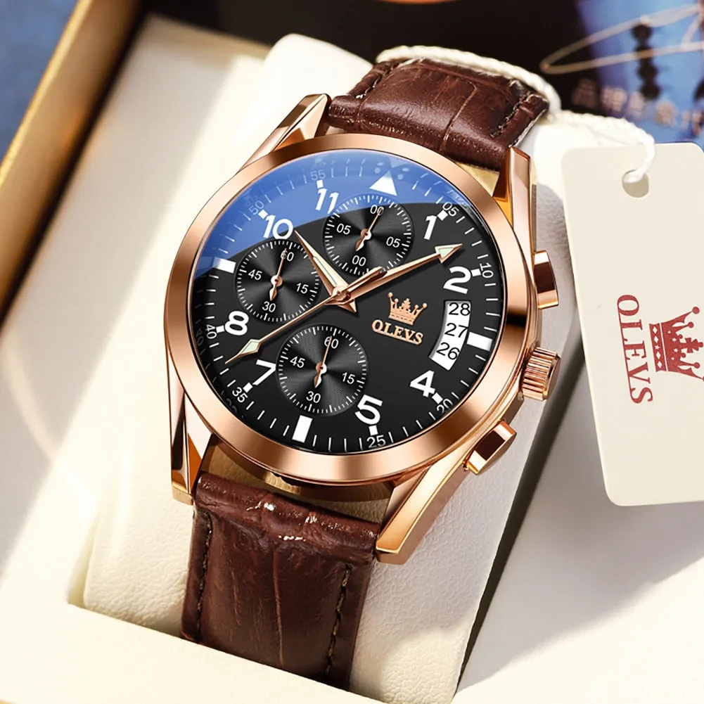 Waterproof Luminous Leather Date Sports  Male Wrist watch