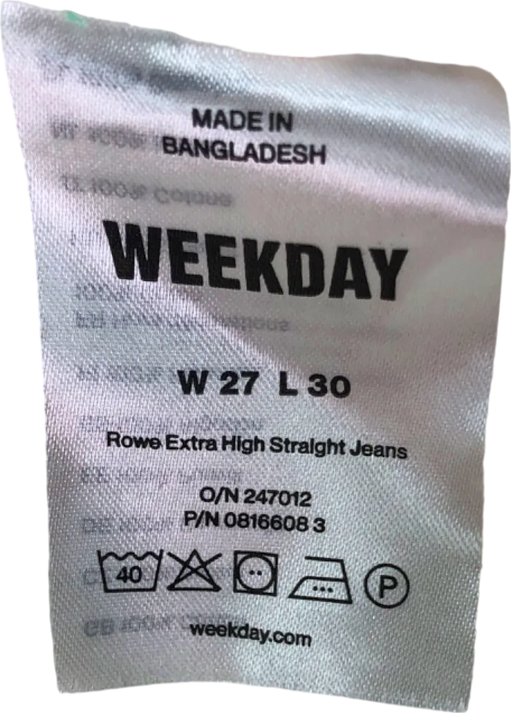 Weekday Ivory Extra High Straight Jeans UK W27 LENGTH 30"