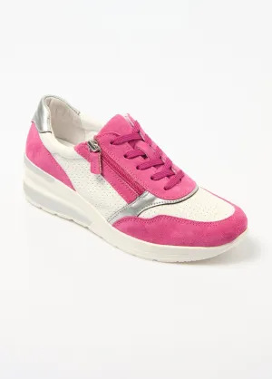 Wide leather wedge sneakers