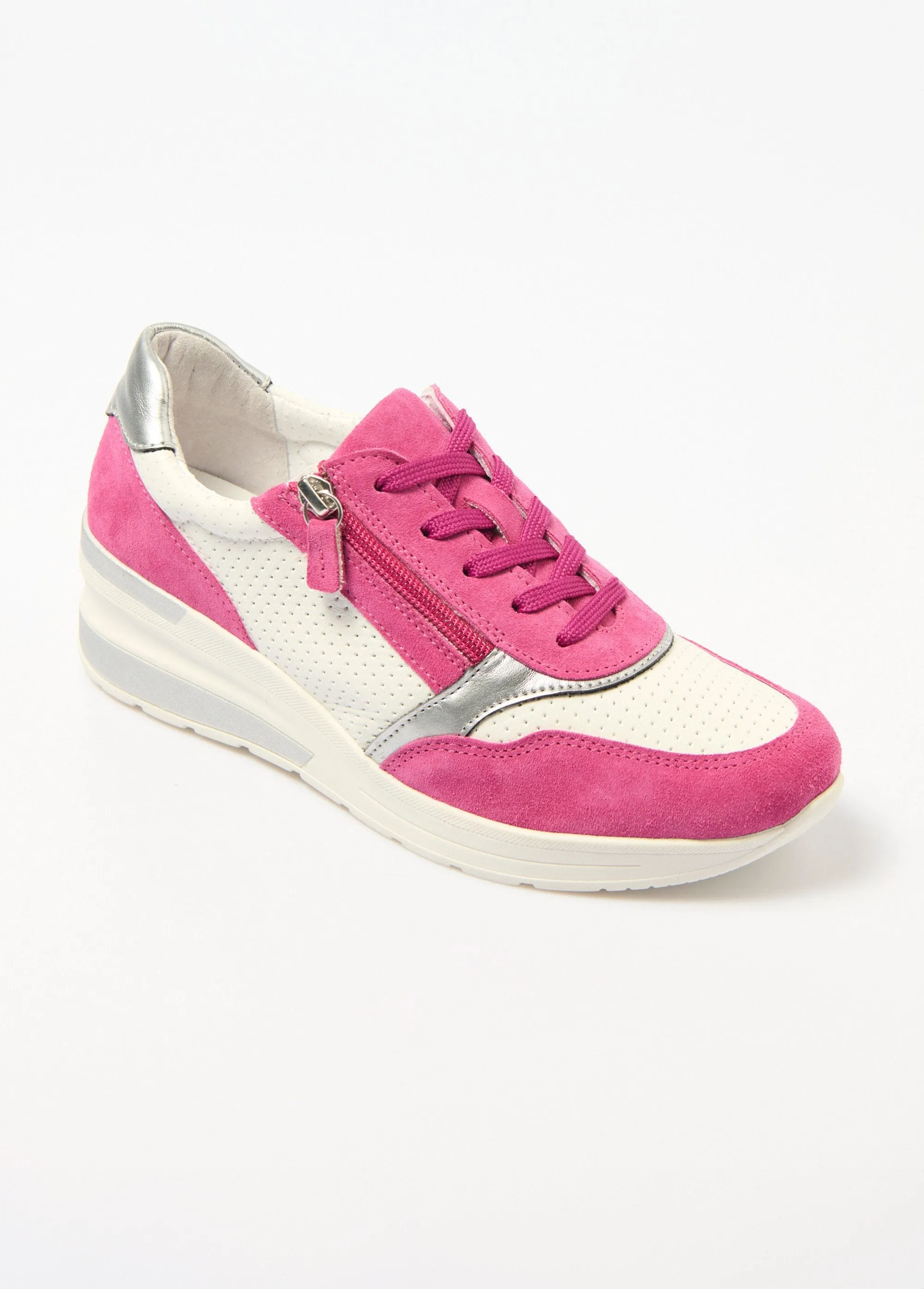 Wide leather wedge sneakers