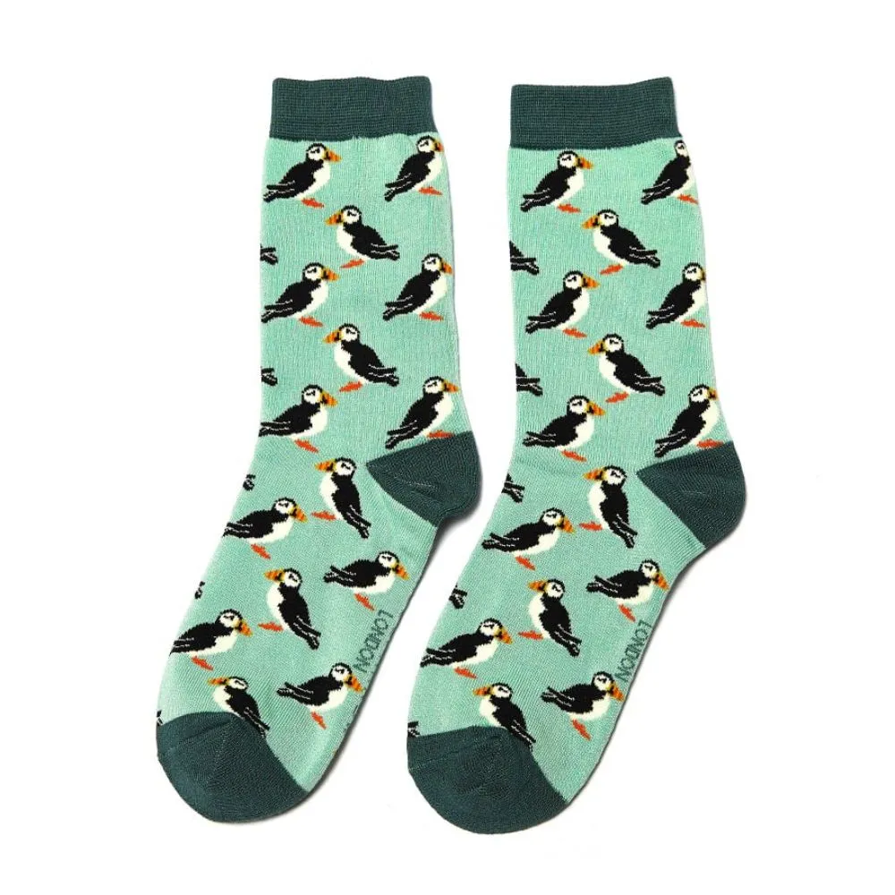 Womens Puffin Socks - Mint Green