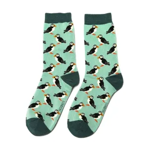 Womens Puffin Socks - Mint Green