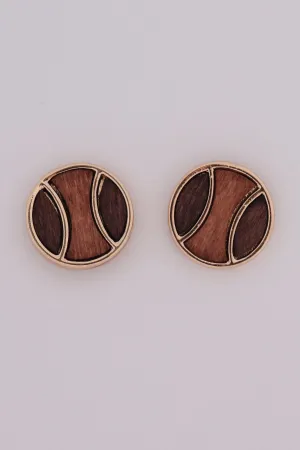 WOOD INSET BASEBALL POST BACK EARRINGS