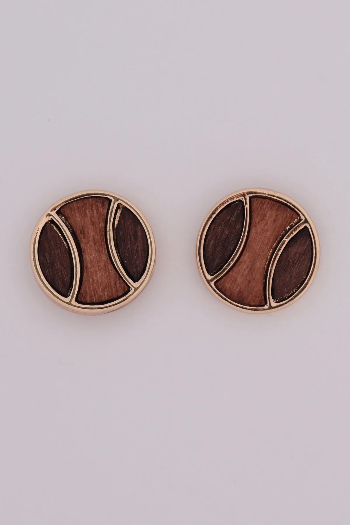 WOOD INSET BASEBALL POST BACK EARRINGS