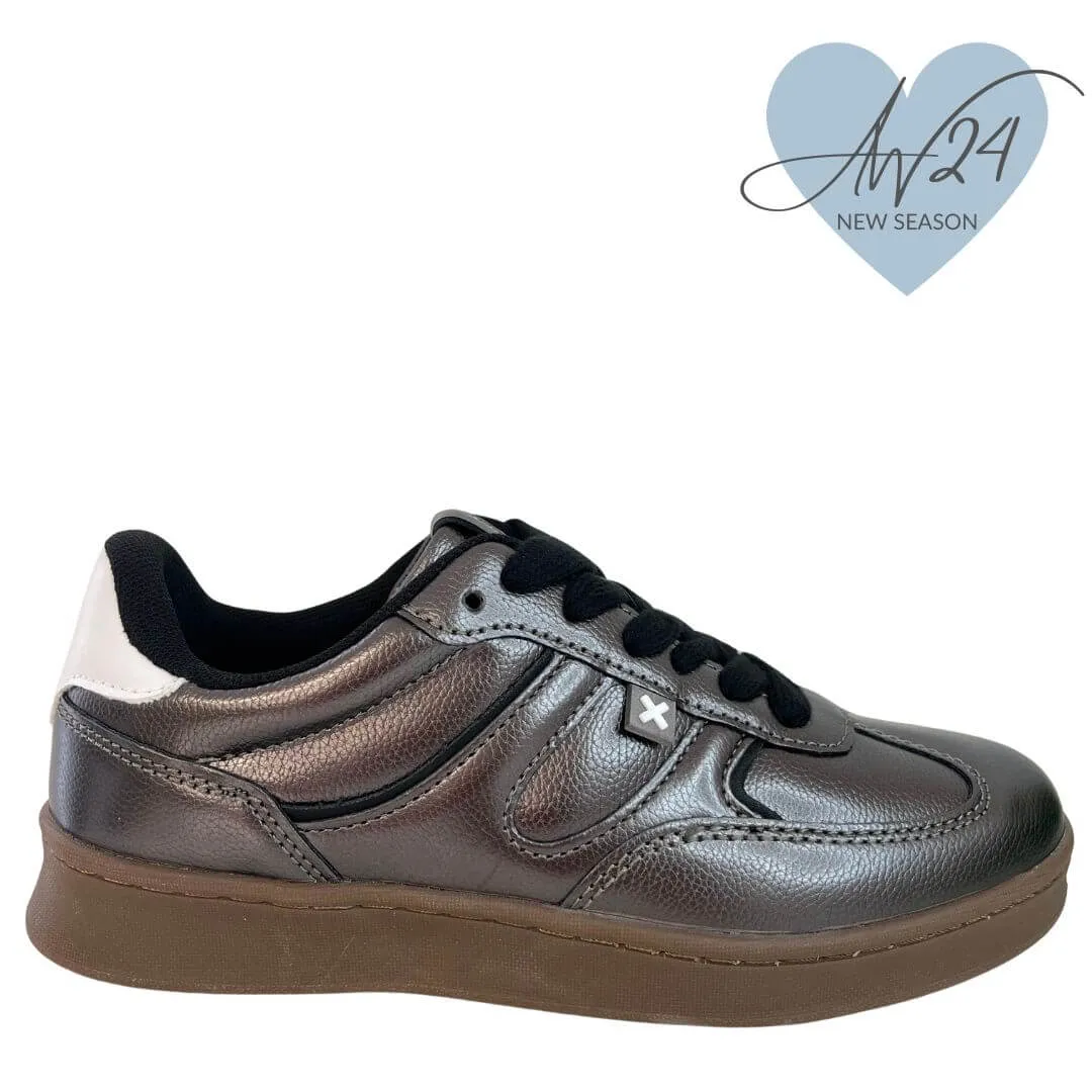 XTI Pewter Metallic Slim Line Gum Sole Sneakers